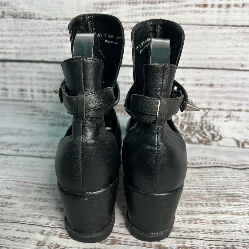 Unif Womens 5 Black Platform Studded Spike Shoes Cut Out  100% Leather Goth Punk